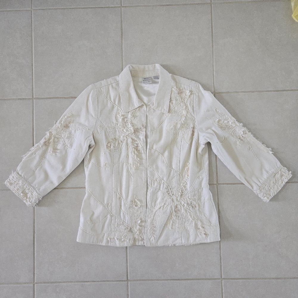 Vintage Bleu Bayou Women's Size S Ivory Embroidered Floral Jacket